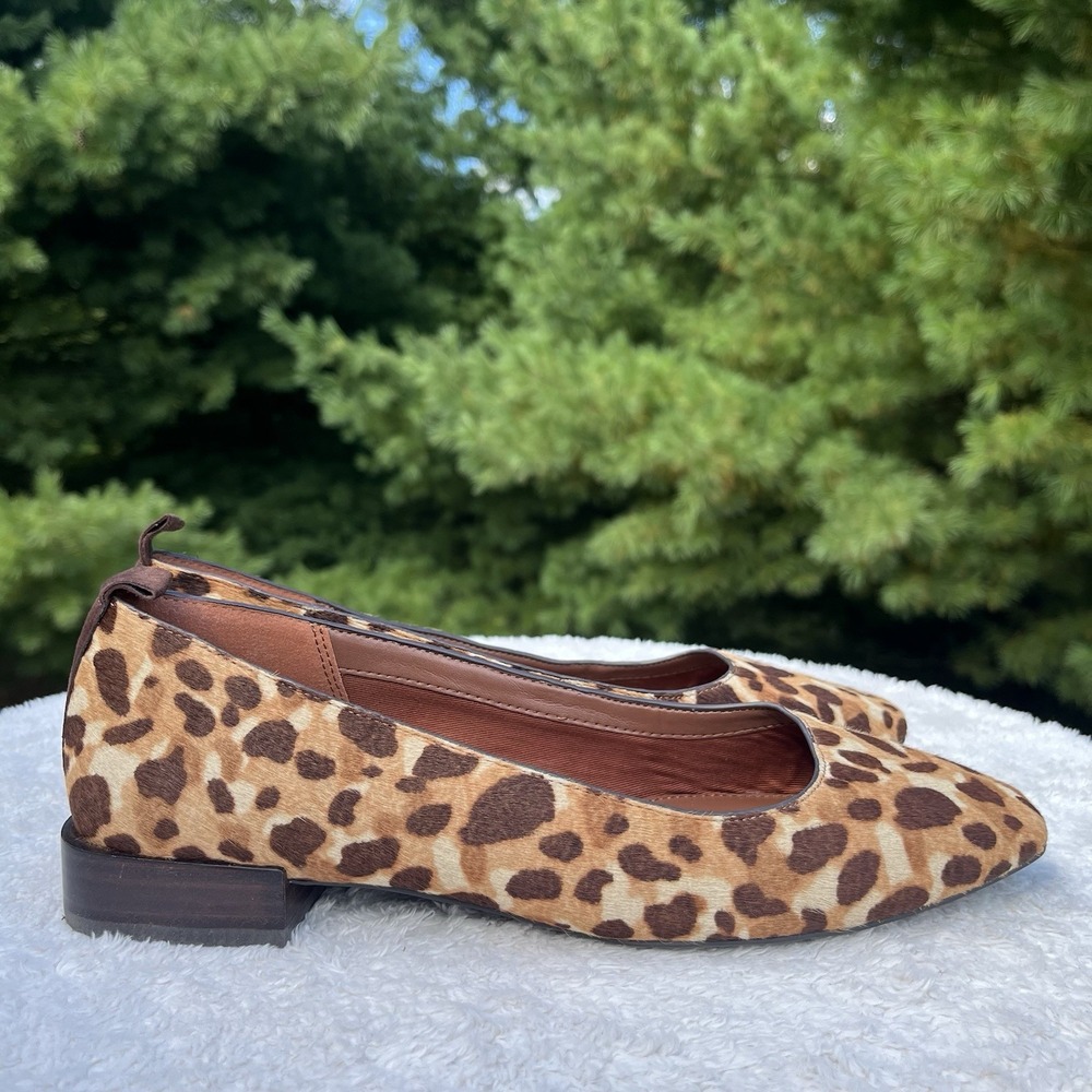 Essex Lane Womens 9.5 Leopard Print Calf Hair Ballet Flats Brown Tan Block Heel